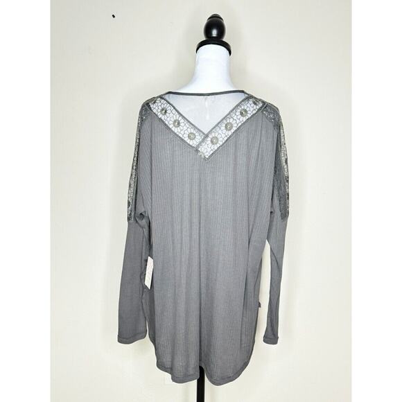 Free People Lola Large Black Lace Blouse Tunic V-Neck Boho Floral Open Loose - Picture 5 of 9